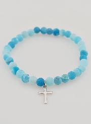 Bracelet Religieux Croix & Agate - Bleu
