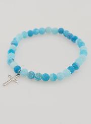 Bracelet Religieux Croix & Agate - Bleu