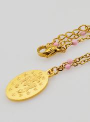 Collier Perlé Médaille Miraculeuse - Rose