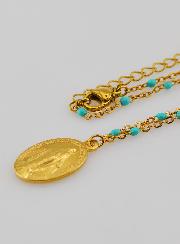 Médaille Miraculeuse & Chaîne à Perles -Turquoise