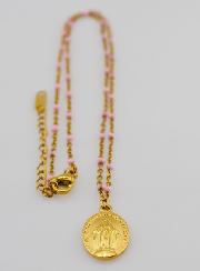 Médaille Miraculeuse & Chaîne Perlée - Rose