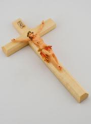 Crucifix en Tilleul & Christ au Linge Rouge - 18 cm