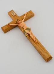 Crucifix en Tilleul & Christ au Linge Bleu - 18 cm