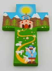 Croix Enfant en Bois - Bon Berger