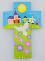 Croix Enfant en Bois - Prêtre & Colombe