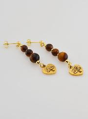 Boucles d'Oreilles Arbre de Vie en Oeil de Tigre - Doré