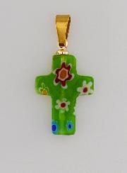 Pendentif Croix en Verre Artisanale - Vert