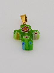 Pendentif Croix en Verre Artisanale - Vert