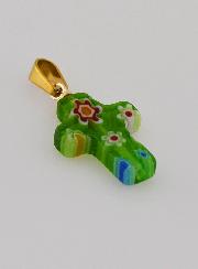 Pendentif Croix en Verre Artisanale - Vert