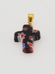 Pendentif Croix en Verre Artisanal - Noir