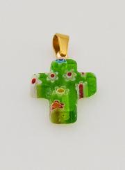 Pendentif Croix en Verre Artisanal - Vert