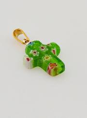 Pendentif Croix en Verre Artisanal - Vert