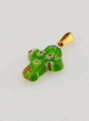 Pendentif Croix en Verre Artisanal - Vert