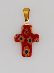 Pendentif Croix en Verre Artisanal - Rouge