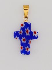 Pendentif Croix en Verre Artisanal - Bleu