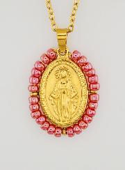 Médaille Miraculeuse + Chaîne - Perles Rose Nacré