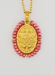 Médaille Miraculeuse + Chaîne - Perles Rose Nacré