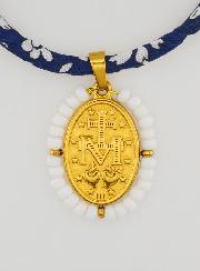 Médaille Miraculeuse Perlée - Cordon Liberty Bleu