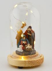 Nativité Lumineuse Sous Cloche - 14cm