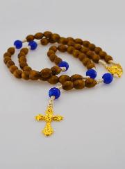 Chapelet Ex Voto Perles Bois Ovale - Bleu