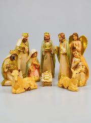 Crèche de Noël 11 Santons Effet Bois - 14cm