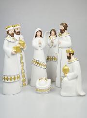 Crèche de Noël 7 Santons Blanc & Or - 25cm