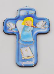 Croix en Bois Enfant - Ange Gardien Musicien