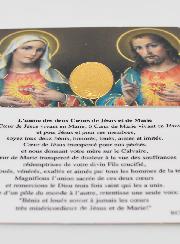 Carte de Prière Médaille Coeurs Unis Jésus et Marie