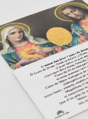 Carte de Prière Médaille Coeurs Unis Jésus et Marie