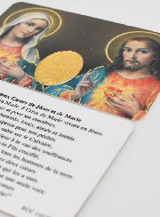Carte de Prière Médaille Coeurs Unis Jésus et Marie