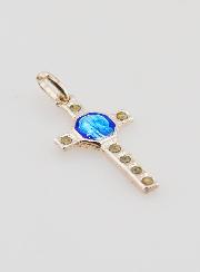 Pendentif Croix en Argent Massif et Email bleu - 20mm