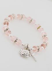 Bracelet Chapelet Cristal Rose + Médaille de Lourdes + Croix
