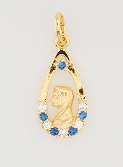 Pendentif Goutte Vierge Marie - Diamant Strass Saphir Plaqué Or