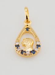Pendentif Goutte Vierge Marie - Diamant Strass Saphir Plaqué Or