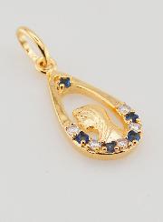 Pendentif Goutte Vierge Marie - Diamant Strass Saphir Plaqué Or