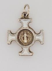 Pendentif Croix de Saint Benoit Métal - Blanc - 2cm