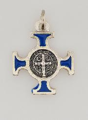 Pendentif Croix de Saint Benoit Métal - Bleu - 2cm