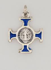 Pendentif Croix de Saint Benoit Métal - Bleu - 2cm