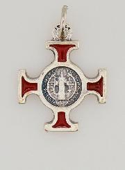 Pendentif Croix de Saint Benoit Métal - Rouge - 2cm
