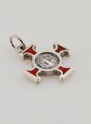 Pendentif Croix de Saint Benoit Métal - Rouge - 2cm