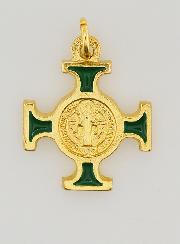 Pendentif Croix de Saint Benoit Dorée - Verte - 2cm
