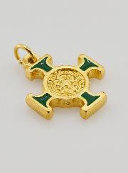 Pendentif Croix de Saint Benoit Dorée - Verte - 2cm