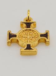 Pendentif Croix de Saint Benoit Dorée - Marron - 2cm