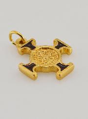 Pendentif Croix de Saint Benoit Dorée - Marron - 2cm