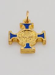 Pendentif Croix de Saint Benoit Dorée - Bleue - 2cm