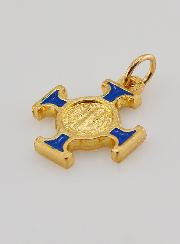 Pendentif Croix de Saint Benoit Dorée - Bleue - 2cm