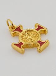 Pendentif Croix de Saint Benoit Dorée - Rouge - 2cm
