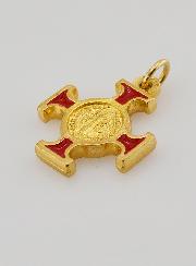 Pendentif Croix de Saint Benoit Dorée - Rouge - 2cm
