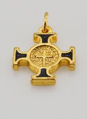 Pendentif Croix de Saint Benoit Dorée - Noir - 2cm