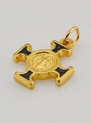 Pendentif Croix de Saint Benoit Dorée - Noir - 2cm